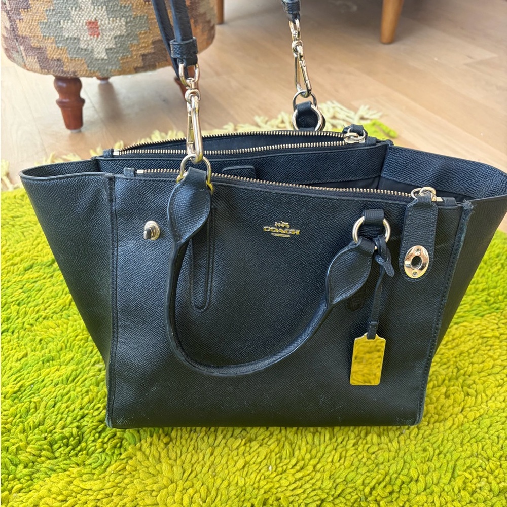 Coach Black Leather Tote with Gold Accents and Wallet!